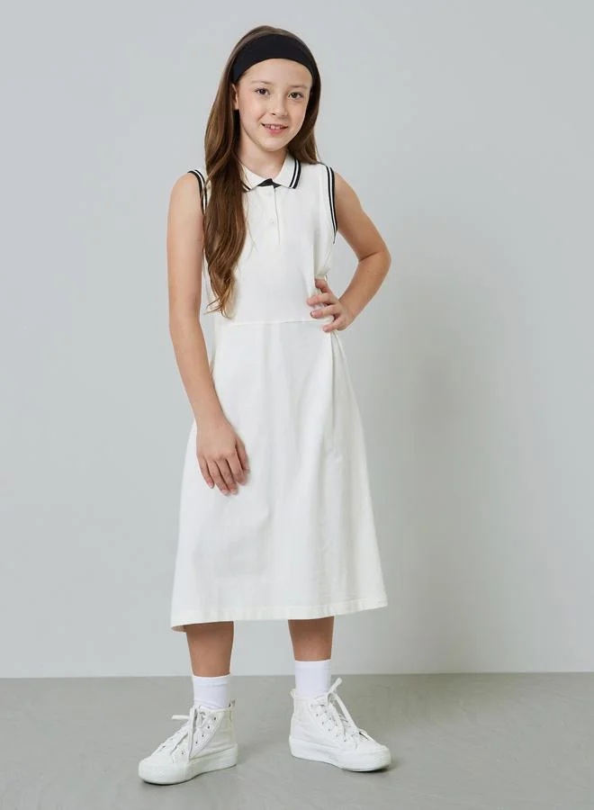 ستايلي Girls Contrast Rib Tipped Sleevless Polo Dress