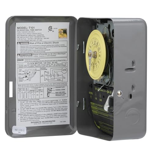 Intermatic T101 24-Hour Mechanical Timer Switch - 120V SPST, Indoor Metal Enclosure, Heavy Duty, Manual Override, 40 Amp - Ideal for Lights, Pumps, Fans, and HVAC Systems - Image 2