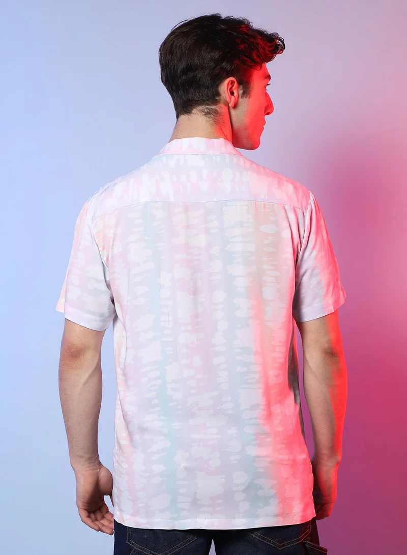 Campus Sutra Men's Baby Pink & Powder Blue Pastel Vertical Ombre Shirt