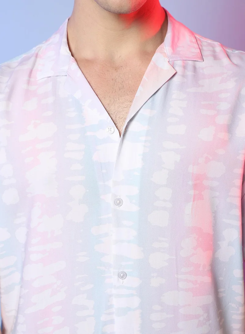 Campus Sutra Men's Baby Pink & Powder Blue Pastel Vertical Ombre Shirt