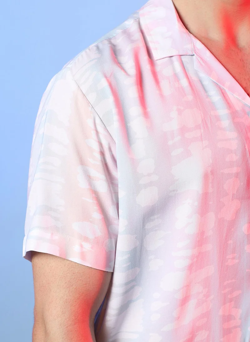Campus Sutra Men's Baby Pink & Powder Blue Pastel Vertical Ombre Shirt