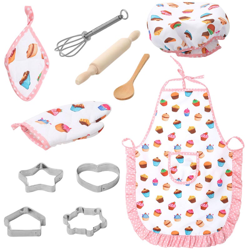 3 Otters Kids Chef Hat and Apron, 11 PCS Chef Costume Sets Pretend Play Kitchen Toys Baking Tools for Toddler - Image 1