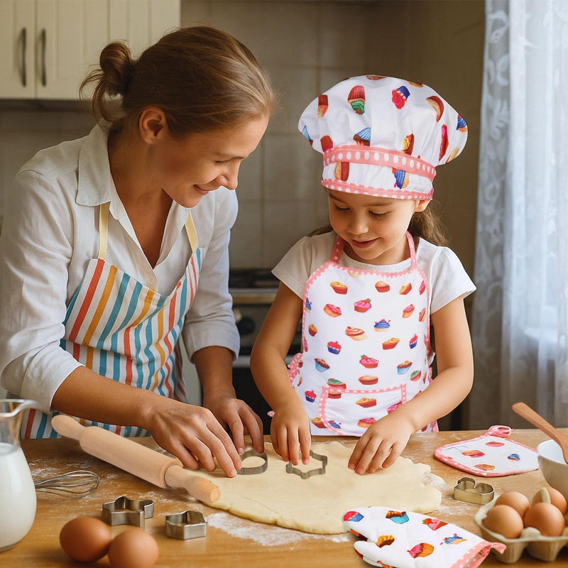 3 Otters Kids Chef Hat and Apron, 11 PCS Chef Costume Sets Pretend Play Kitchen Toys Baking Tools for Toddler - Image 3