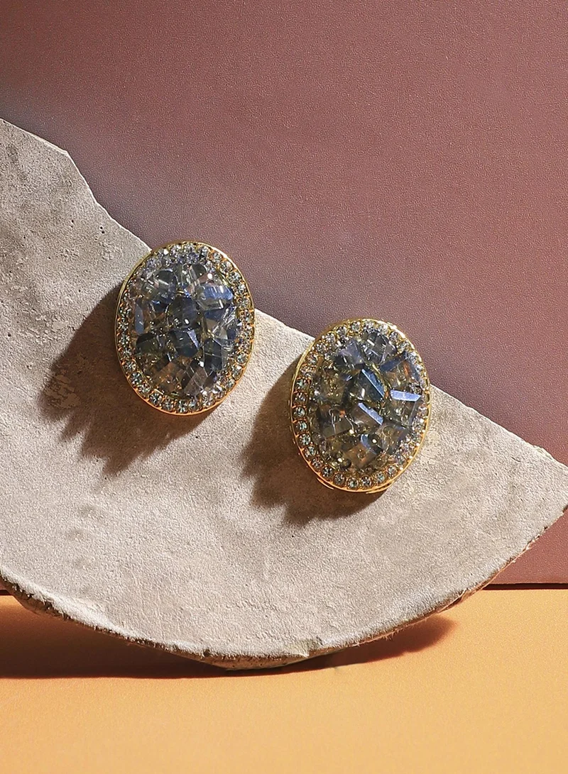 SOHI Embellished Cluster Oval Artificial Stud Earring Jewellery