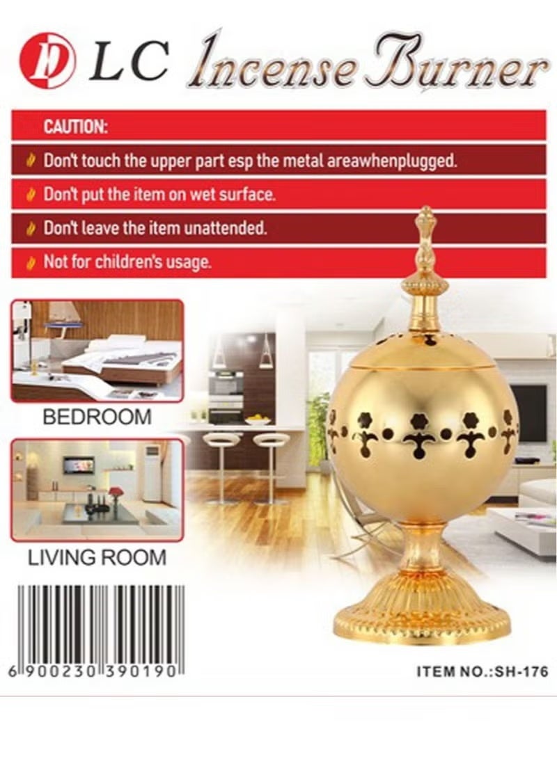 LC Electric Incense Burner 40W Golden Bakhoor Diffuser 10 cm - Image 2