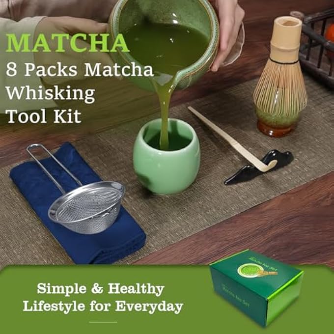 Cestbella Matcha Tea Kit 8Pcs Japanese Whisk Handmade Matcha Making Tools With Bamboo Whisk Holder Scoop Sifter Bowl Cloth Traditional Latte Tea Ceremony Accessory For Tea Lovers Home Office Gift - Image 4