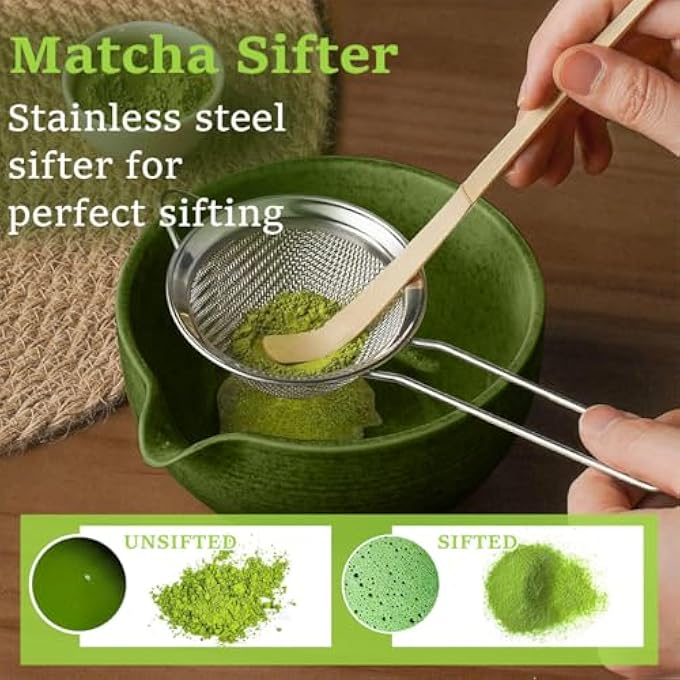 Cestbella Matcha Tea Kit 8Pcs Japanese Whisk Handmade Matcha Making Tools With Bamboo Whisk Holder Scoop Sifter Bowl Cloth Traditional Latte Tea Ceremony Accessory For Tea Lovers Home Office Gift - Image 3