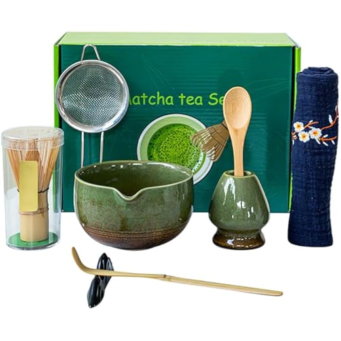 Cestbella Matcha Tea Kit 8Pcs Japanese Whisk Handmade Matcha Making Tools With Bamboo Whisk Holder Scoop Sifter Bowl Cloth Traditional Latte Tea Ceremony Accessory For Tea Lovers Home Office Gift - Image 2