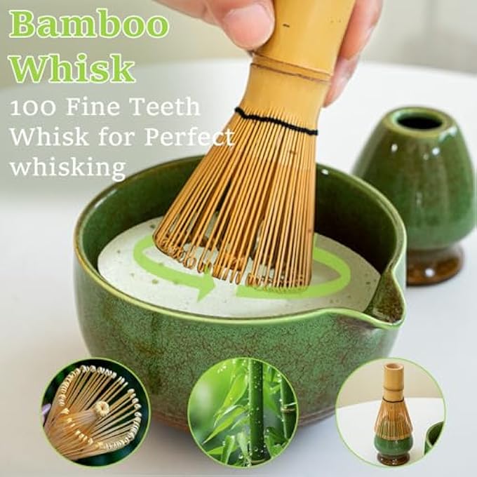 Cestbella Matcha Tea Kit 8Pcs Japanese Whisk Handmade Matcha Making Tools With Bamboo Whisk Holder Scoop Sifter Bowl Cloth Traditional Latte Tea Ceremony Accessory For Tea Lovers Home Office Gift - Image 5