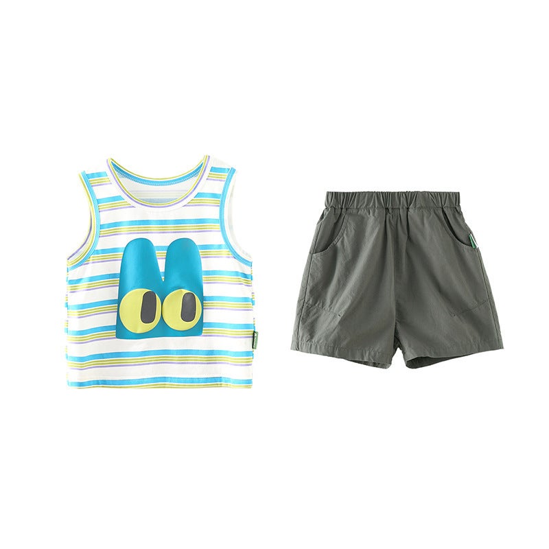 [suit Clearance Collection] Amira Childrens Wear 2024 Summer New Childrens Leisure Time-limited Special Two-piece Set 49.9 Hawaiian Blue