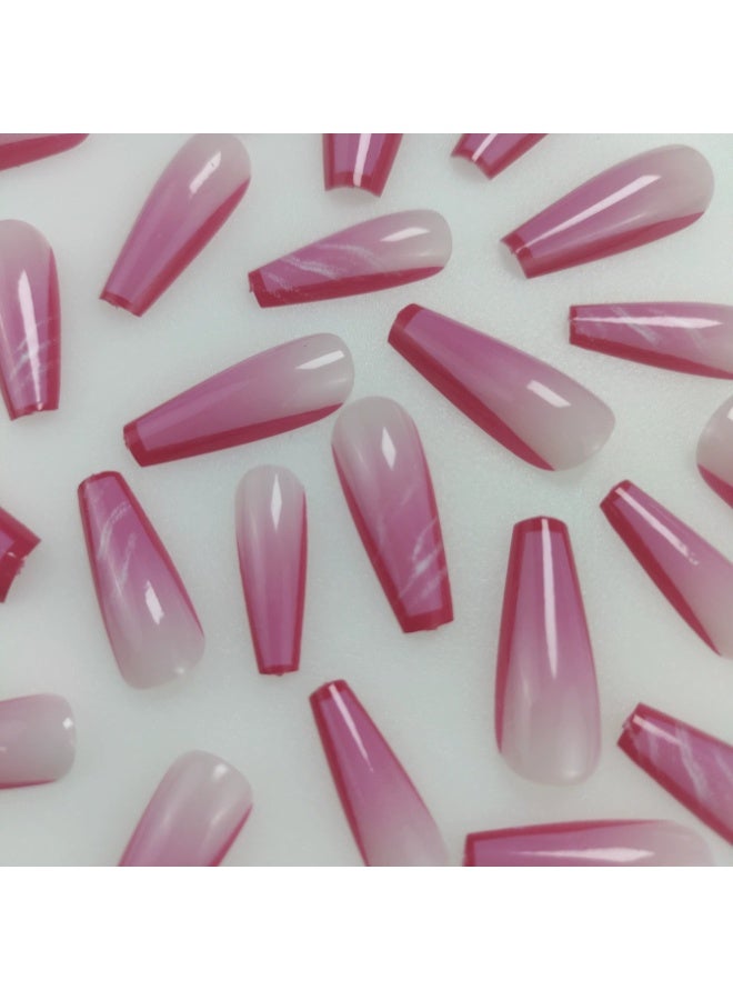 Goolsky أظافر ضغط مربعة طويلة فاخرة مع خطوط فرنسية وردية متدرجة للانتعاش الحلو - Image 2