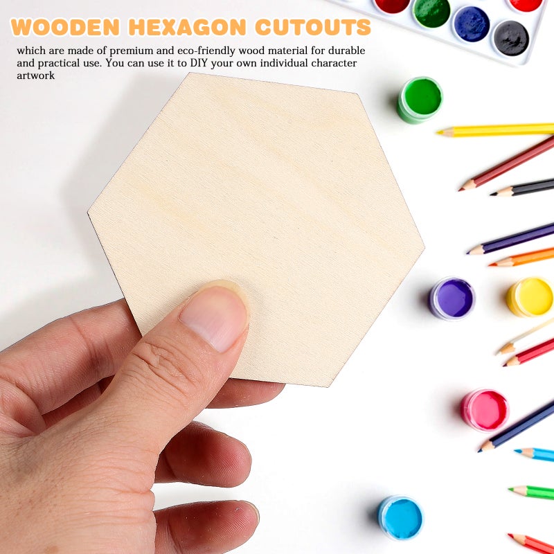 1 Bag of 25Pcs Hexagon Wooden Slices Decorative Wooden Pieces Name Label Tag Card Party Supplies for Wedding (Wooden Lubricious) - Image 3