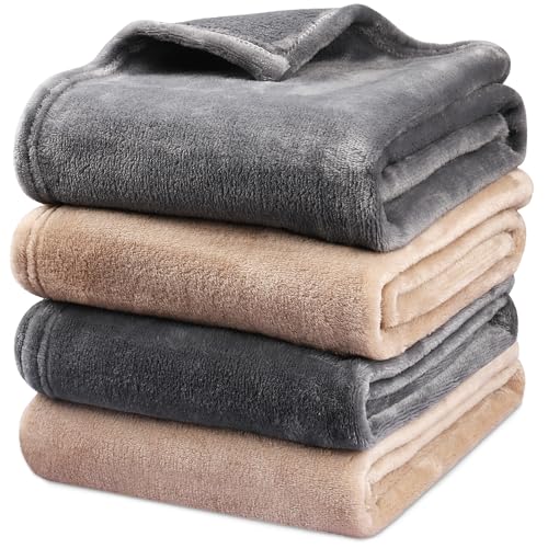 Onarway Dog Blanket Washable for Puppy: 4 Packs Dog Blankets 40”x28” - Fluffy Soft Small Throw for Cat Puppy Kitten Dogs - Fleece Pet Blankets for Bed Sofa Car and Indoor - Grey and Khaki - Image 1