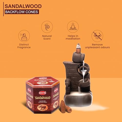 Hem Sandalwood Backflow Incense Cones – Brown Fragrance Cones for Positivity, Aura Cleansing, Relaxation, Stress Relief & Air Purification | Long-Lasting Aroma | Spiritual Gift Set – Pack of 40 Cones - Image 5