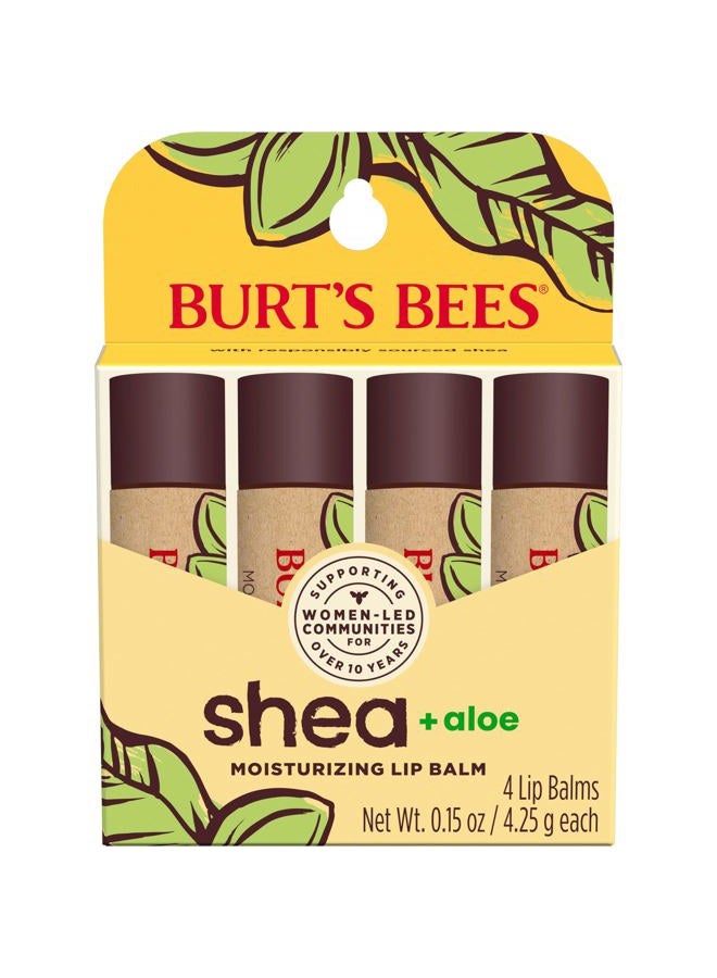 Burt's Bees Shea and Aloe Moisturizing Lip Balm, Lip Moisturizer With Responsibly Sourced Beeswax, Tint-Free, Natural Origin Conditioning Treatment, 4 Tubes, 0.15 oz. - Image 1