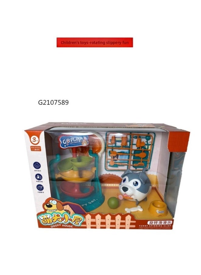 Children's Fun Cartoon Electric Voice-controlled Pet Kitchen Tableware Suit Gift Box Play House Toys Wholesale-Color:G2107589 Rotating Slippery Music (electric Dog)  - Image 1