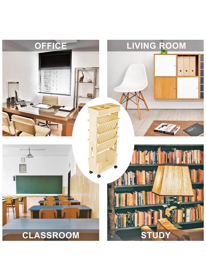 MIXDE 5 Tier Rolling Utility Cart Multi-Functional Movable Storage Book Shelves with Lockable Casters for Study Office Kitchen Living Room Classroom - Image 4