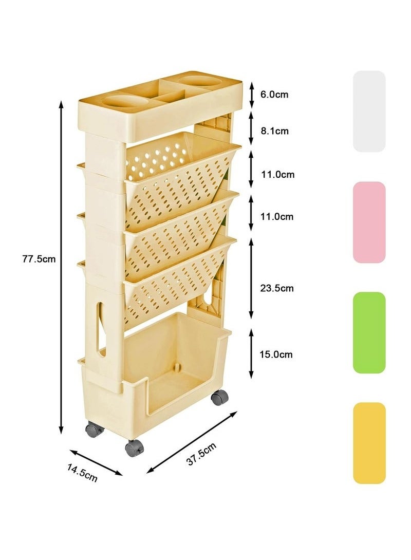 MIXDE 5 Tier Rolling Utility Cart Multi-Functional Movable Storage Book Shelves with Lockable Casters for Study Office Kitchen Living Room Classroom - Image 2