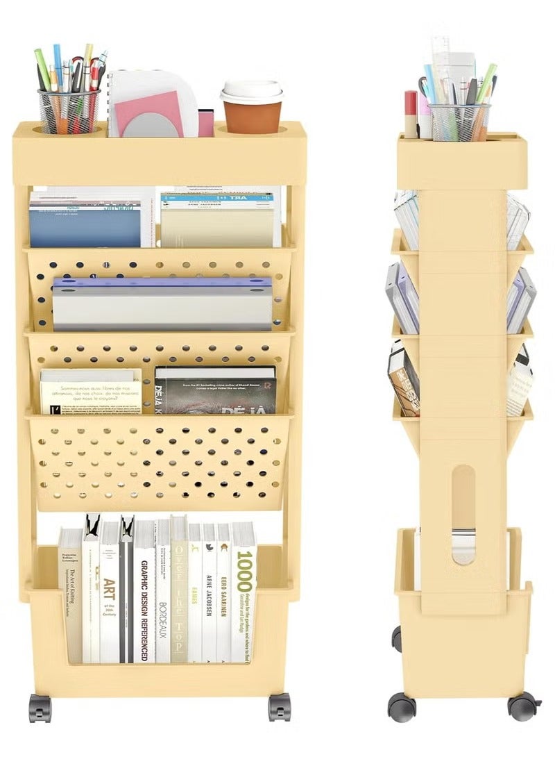 MIXDE 5 Tier Rolling Utility Cart Multi-Functional Movable Storage Book Shelves with Lockable Casters for Study Office Kitchen Living Room Classroom - Image 3