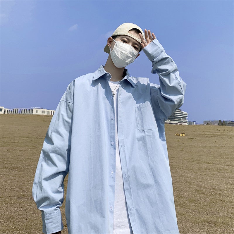 Japanese cityboy long-sleeved shirt, men's summer fashion brand, loose and versatile, youthful style, solid color sunscreen shirt jacket - Image 1