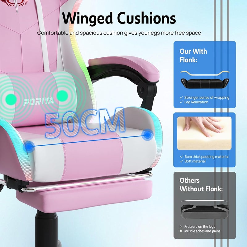 Gaming Chair with Adjustable Backrest, Ergonomic Executive Office Chair, Height Adjustable Racing Chair Maximum Gaming Experience (Pink Massage&LED) - Image 4