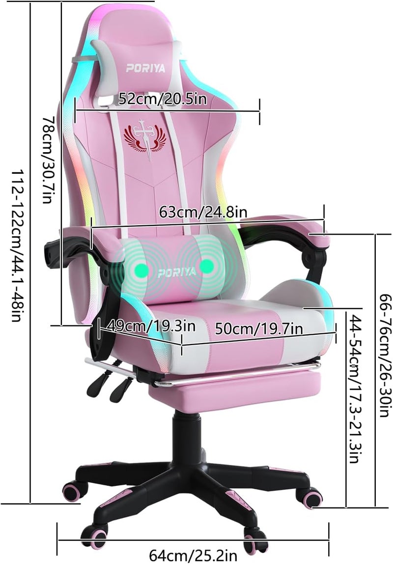 Gaming Chair with Adjustable Backrest, Ergonomic Executive Office Chair, Height Adjustable Racing Chair Maximum Gaming Experience (Pink Massage&LED) - Image 2