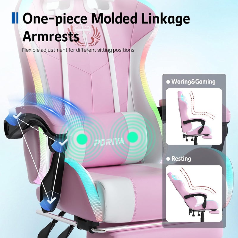 Gaming Chair with Adjustable Backrest, Ergonomic Executive Office Chair, Height Adjustable Racing Chair Maximum Gaming Experience (Pink Massage&LED) - Image 5