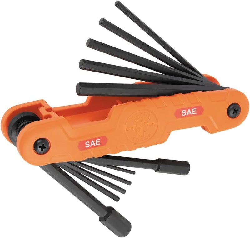 Klein Tools 70550 Hex Wrench Key Set, 11 SAE Sizes, Heavy Duty Folding Allen Wrench Tool with Extra Long Hex Keys - Image 1