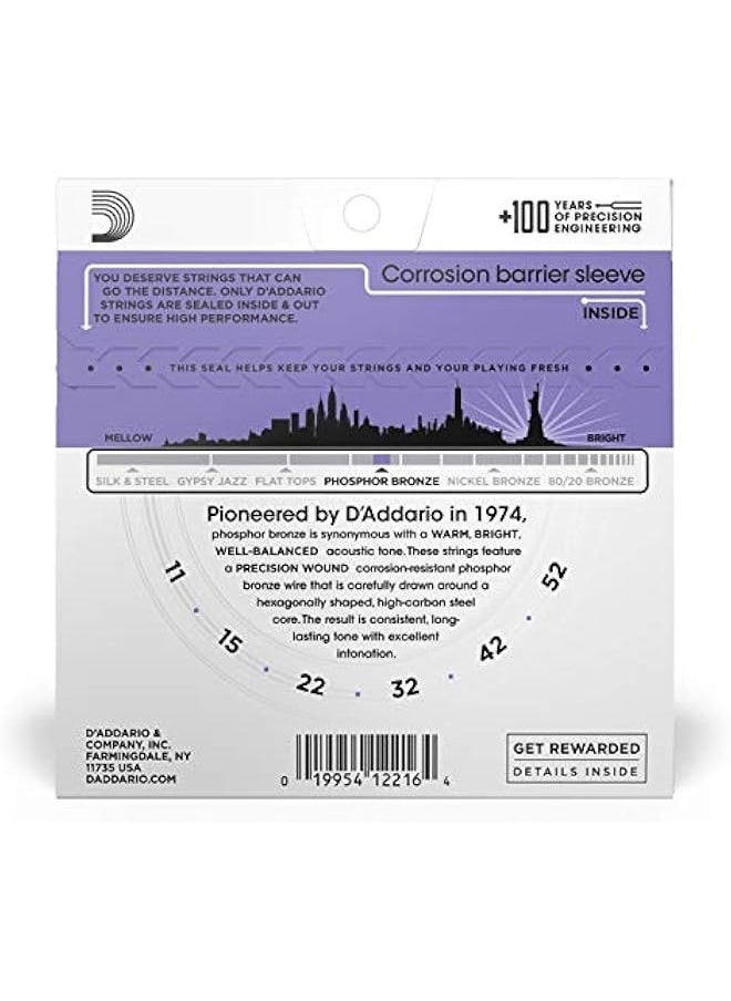 D'Addario Guitar Strings - Phosphor Bronze Acoustic Guitar Strings - EJ26 - Rich, Full Tonal Spectrum - For 6 String Guitars - 11-52 Custom Light  - Image 2