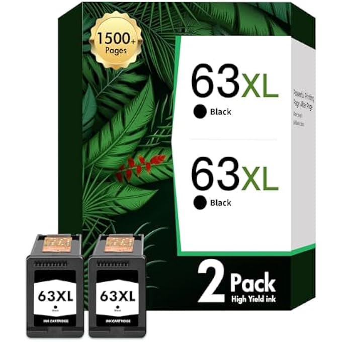 63XL 63 BLACK INK CARTRIDGE COMBO PACK REPLACEMENT FOR HP 63 XL INK REMANUFACTURED FOR HP ENVY 4520 4512 4510 OFFICEJET 3830 4650 5255 5258 5200 4655 DESKJET 1112 2130 3630 PRINTER 2-PACK - Image 1
