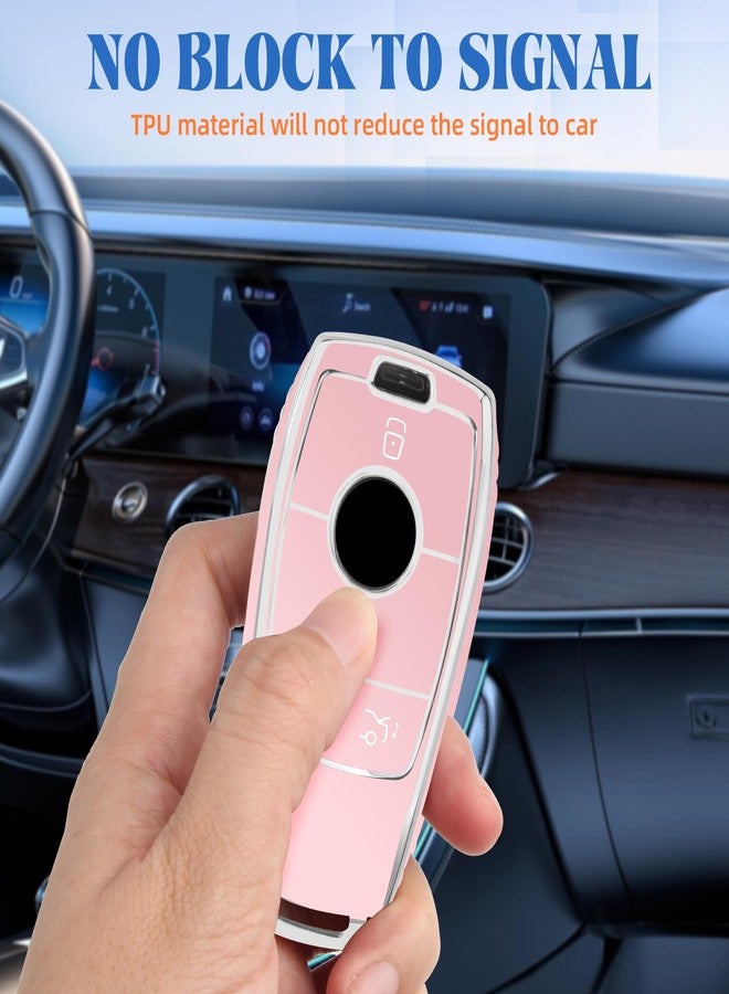QBUC for Mercedes Benz Key Fob Cover with Keychain,Soft TPU Key Case Protector Compatible with Mercedes-Benz 2017-2023 E-Class 2018-2021 S-Class 2019-2023 A-Class C-Class G-Class (Light Pink) - Image 3