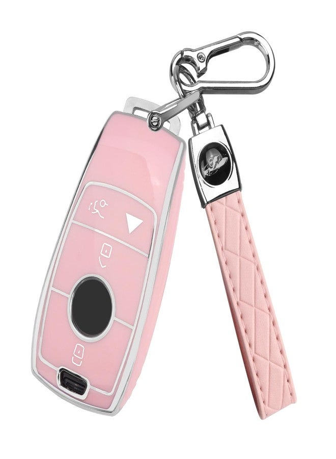 QBUC for Mercedes Benz Key Fob Cover with Keychain,Soft TPU Key Case Protector Compatible with Mercedes-Benz 2017-2023 E-Class 2018-2021 S-Class 2019-2023 A-Class C-Class G-Class (Light Pink) - Image 1