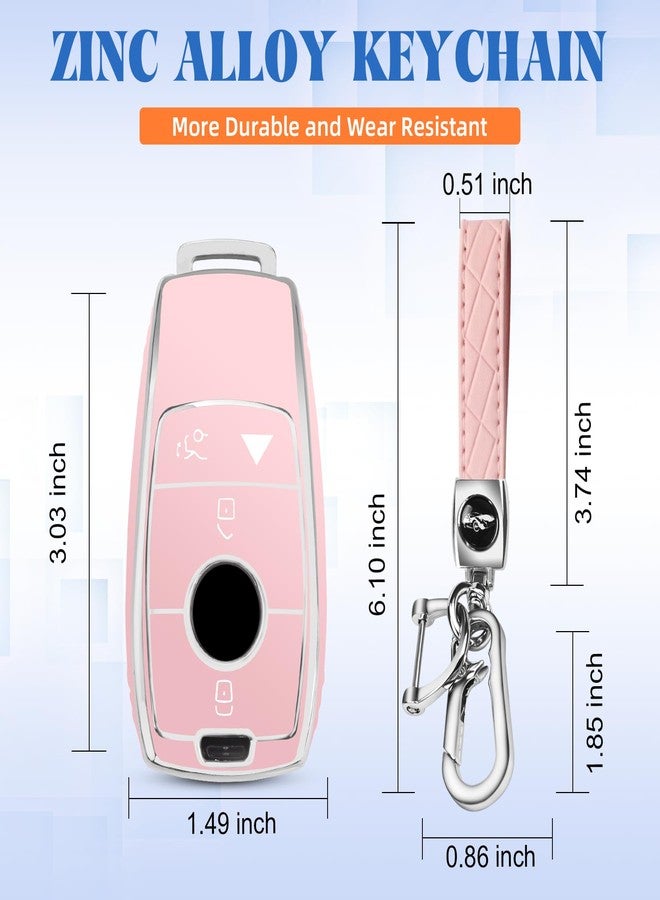 QBUC for Mercedes Benz Key Fob Cover with Keychain,Soft TPU Key Case Protector Compatible with Mercedes-Benz 2017-2023 E-Class 2018-2021 S-Class 2019-2023 A-Class C-Class G-Class (Light Pink) - Image 4