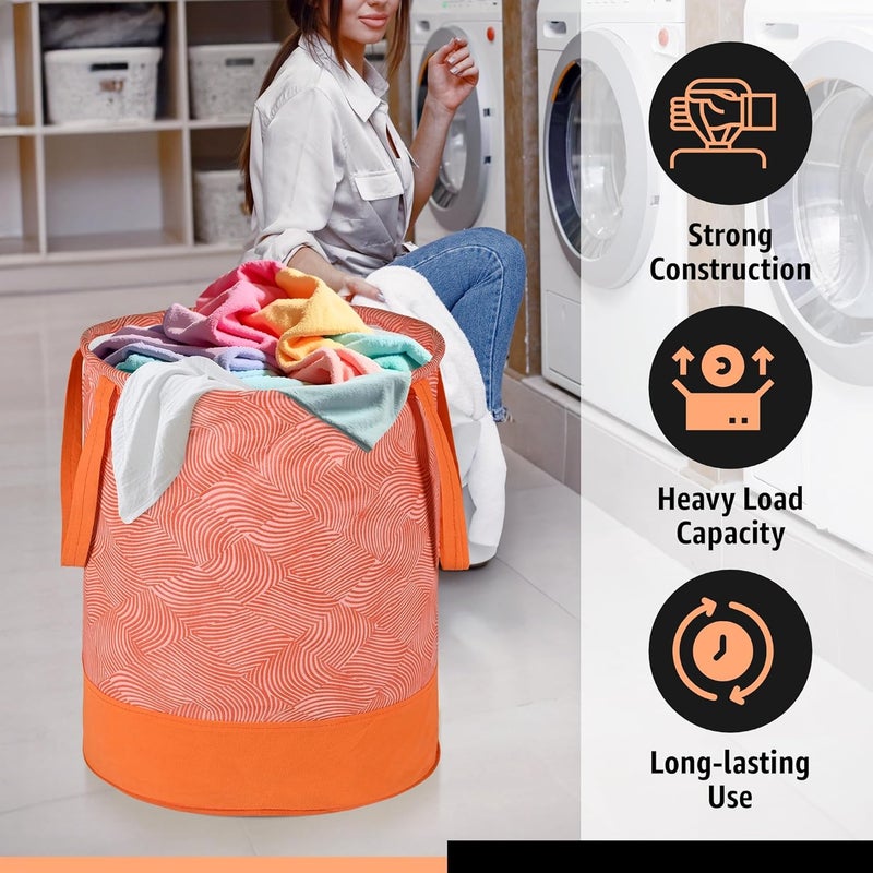 Urbane Home Urbane Home Pack of 3 Foldable Dirty Clothes 45L Laundry Basket With Handles Baby Unwashed Dress BinStorage Box Curvy Design Orange - Image 4