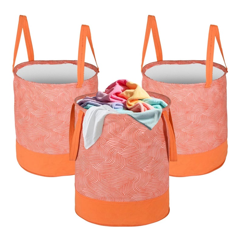 Urbane Home Urbane Home Pack of 3 Foldable Dirty Clothes 45L Laundry Basket With Handles Baby Unwashed Dress BinStorage Box Curvy Design Orange - Image 1