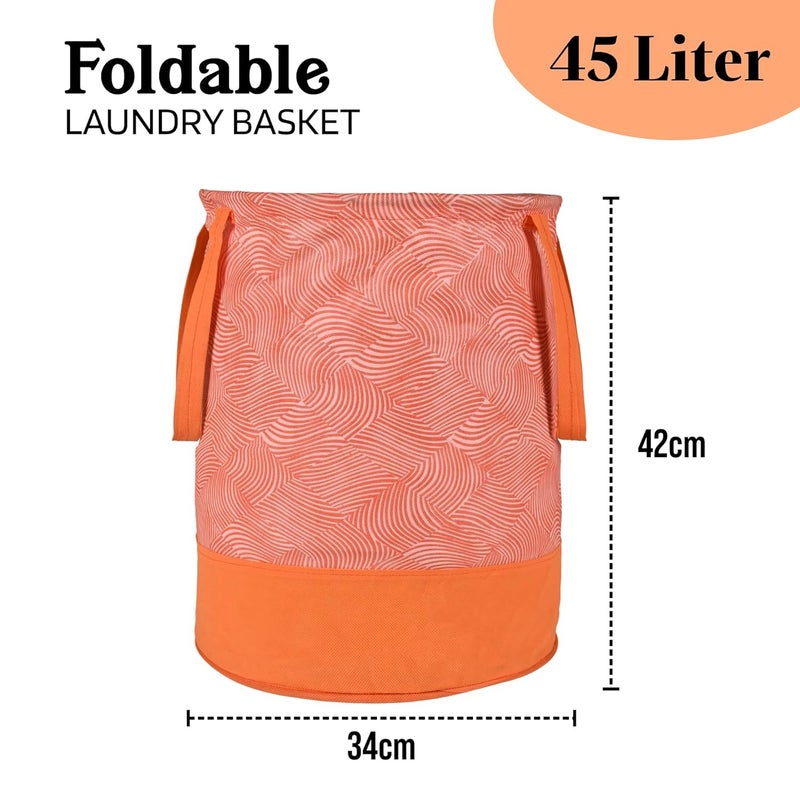Urbane Home Urbane Home Pack of 3 Foldable Dirty Clothes 45L Laundry Basket With Handles Baby Unwashed Dress BinStorage Box Curvy Design Orange - Image 3