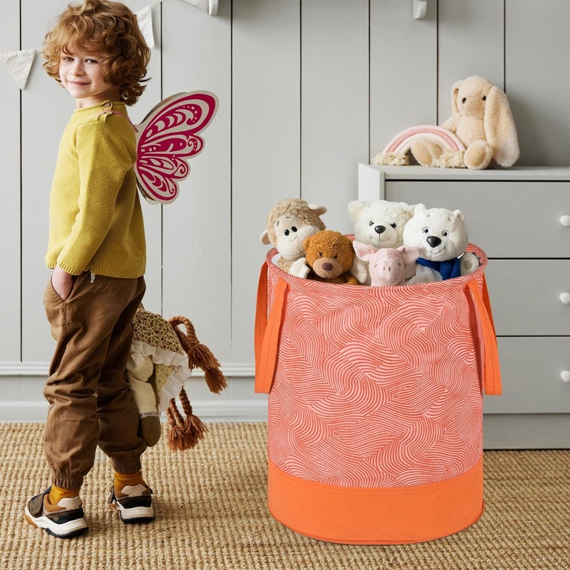 Urbane Home Urbane Home Pack of 3 Foldable Dirty Clothes 45L Laundry Basket With Handles Baby Unwashed Dress BinStorage Box Curvy Design Orange - Image 2