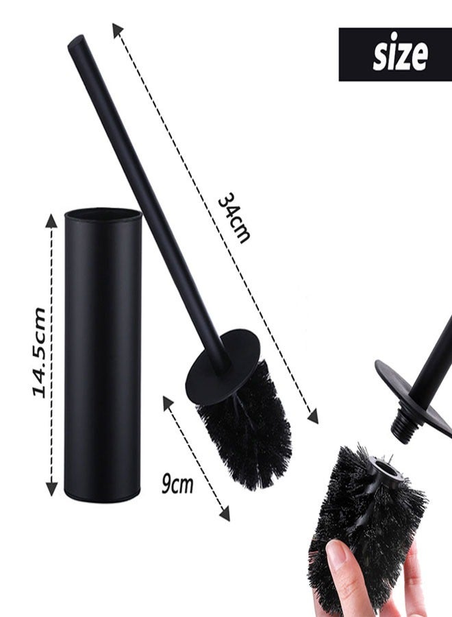 HAWAWA Toilet Brush and Holder Set Stainless Steel, Toilet Bowl Brush for Bathroom with Long Handle,  Toilet Cleaner Brush with Durable Scrubbing Bristles, Splash-Proof (Matte Black) - Image 2