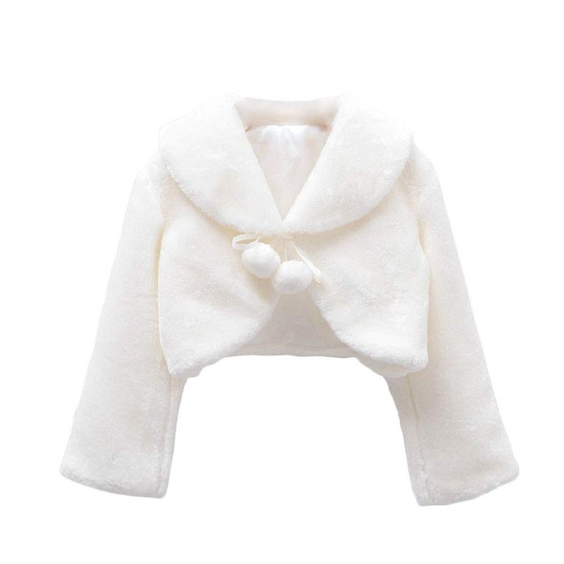 SK Studio Girls Princess Faux Fur Flower Bolero Shrug Party Wedding Dress Up Ivory - Image 1