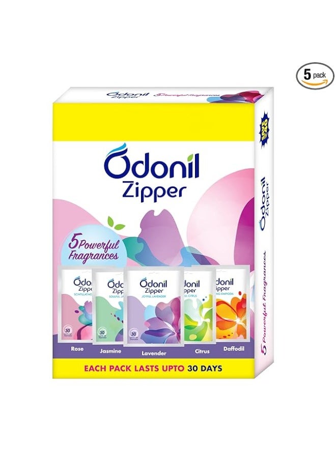 Odonil Bathroom Air Freshener Zipper Mix - 50g (10gx5) | Assorted Pack | Instant & Long Lasting Fragrance | Lasts upto 30 days | Germ Protection | Air Freshener for Bathroom, Toilet, Home & Office - Image 1