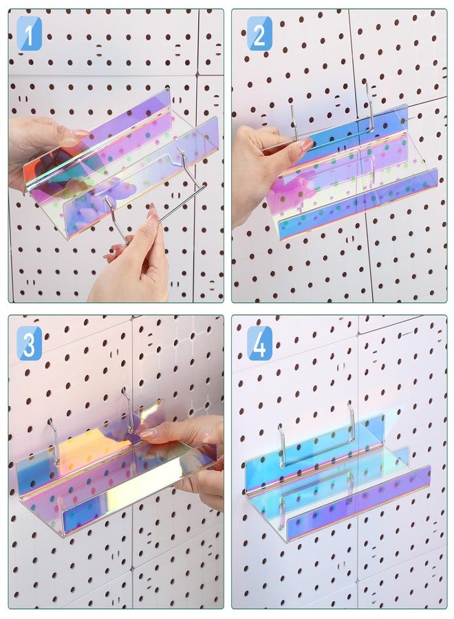 Lounsweer 4 Set Pegboard Shelf Acrylic Shelf with Metal Hooks Peg Board Organizer Accessories Storage Shelf for Pegboard Display Wall Craft Room Home Garage Nursery Kitchen (Iridescent,8 x 4 Inch) - Image 4