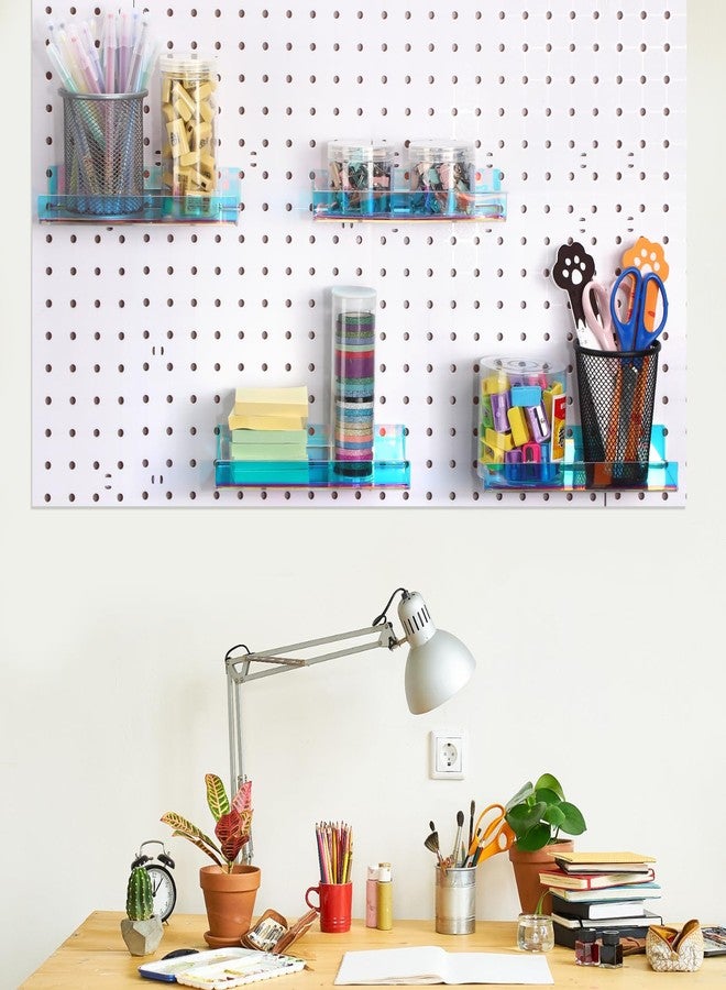 Lounsweer 4 Set Pegboard Shelf Acrylic Shelf with Metal Hooks Peg Board Organizer Accessories Storage Shelf for Pegboard Display Wall Craft Room Home Garage Nursery Kitchen (Iridescent,8 x 4 Inch) - Image 5