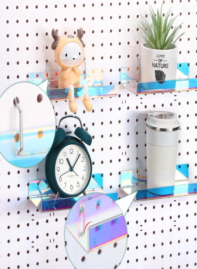 Lounsweer 4 Set Pegboard Shelf Acrylic Shelf with Metal Hooks Peg Board Organizer Accessories Storage Shelf for Pegboard Display Wall Craft Room Home Garage Nursery Kitchen (Iridescent,8 x 4 Inch) - Image 2