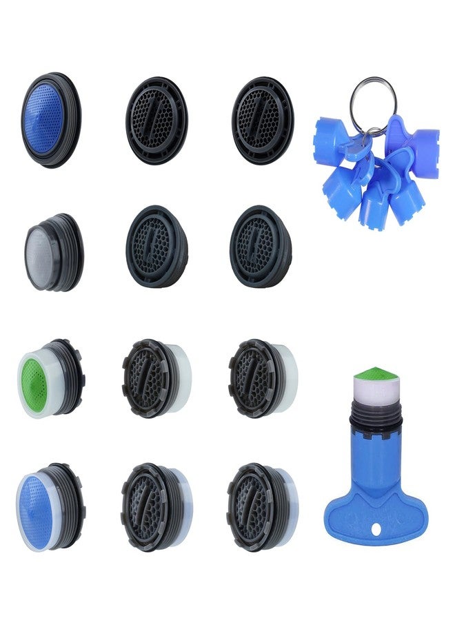 Hibbent 12 Pcs Faucet Aerator with 6 Pcs Faucet Aerator Key Removal Wrench Tool, Aerators Replacement Inserts for Sink M16.5 18.5 21.5 24 mm Tap Aerators Flow Restrictor - Image 1