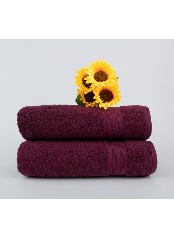 White Rose Majesty - 700 GSM - 100% Cotton Terry -2 Bath Towel 70x140 cm-Premium Touch-Quick Dry - Super Absorbent-Purple  - Image 1