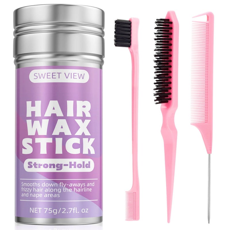 Hair Wax Stick  Slick Back Hair Brush Set for Smooth Flyaways Frizz Sleek Ponytail Bun Styling Accessory for Girls Kids