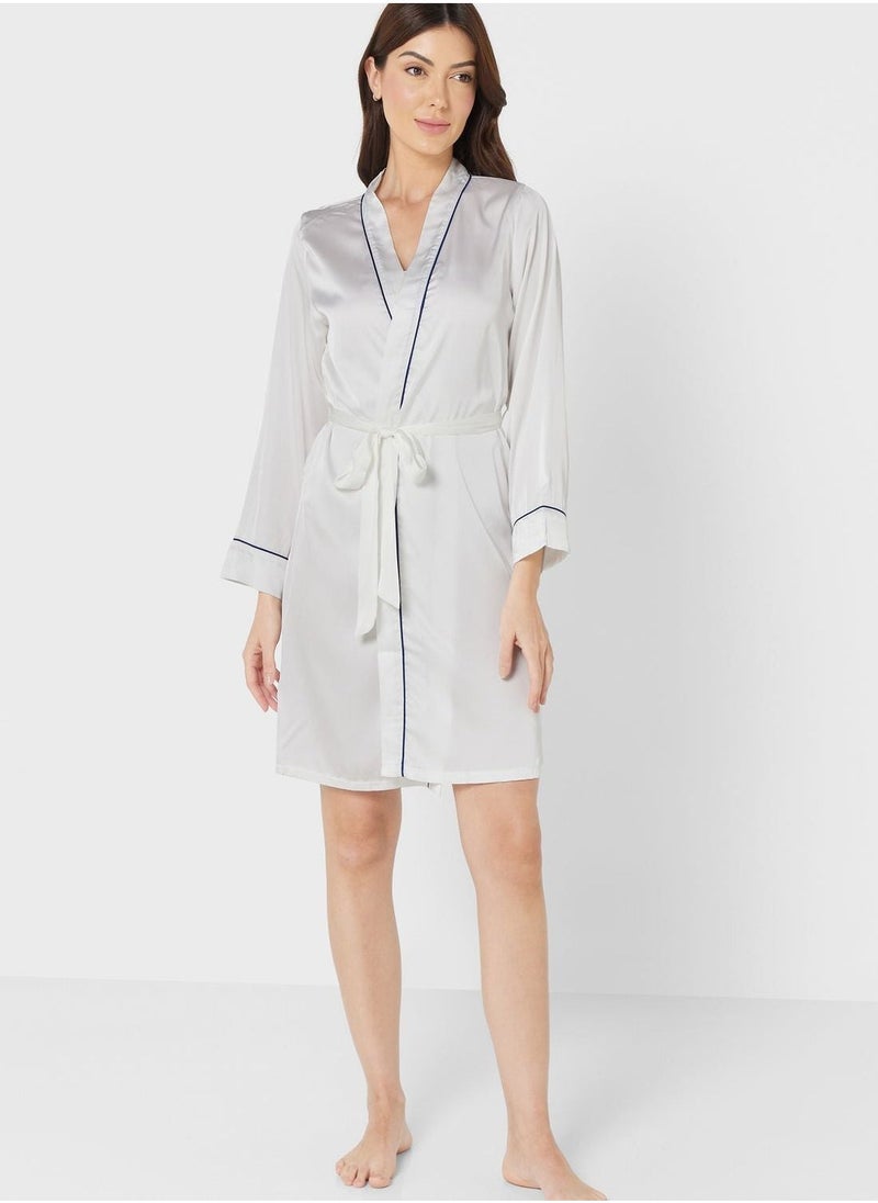 Contrast Piping Detail Night Robe - Image 4