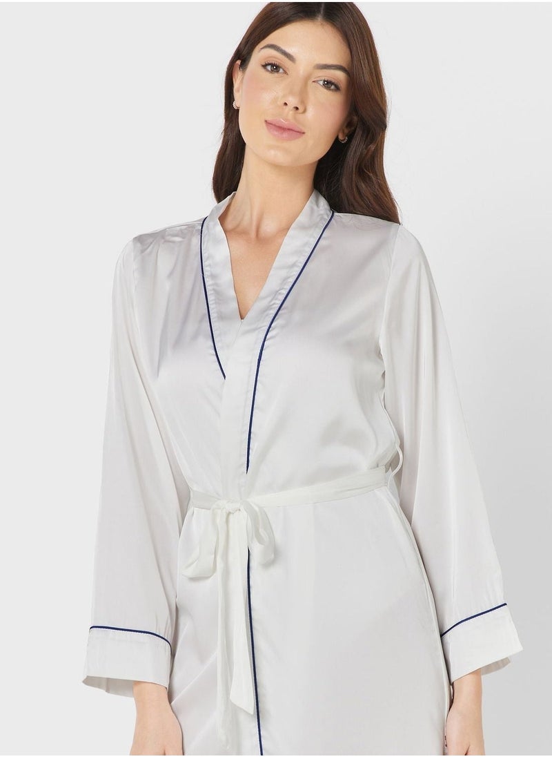 Contrast Piping Detail Night Robe - Image 3