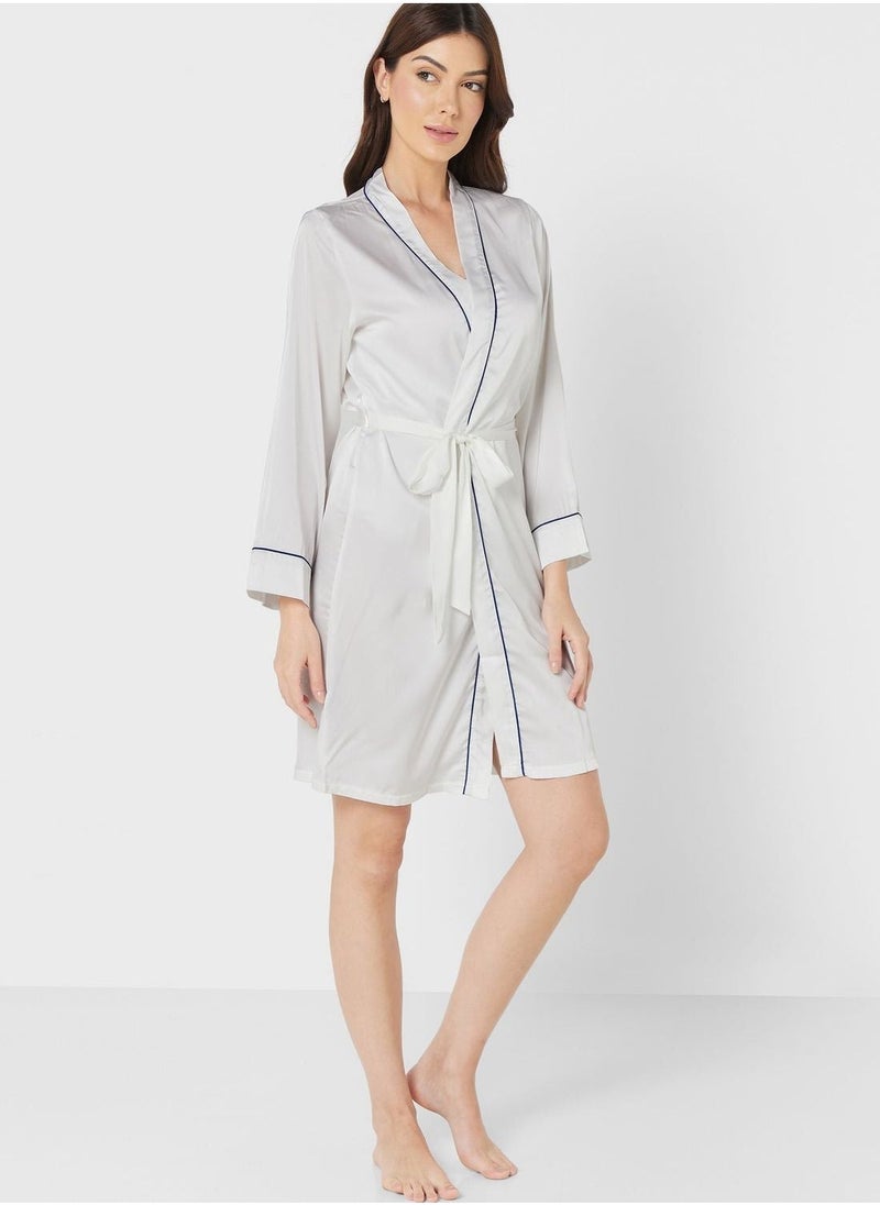 Contrast Piping Detail Night Robe - Image 1