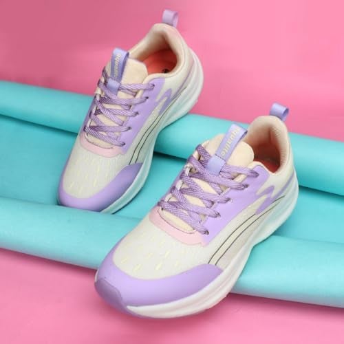 Aqualite Premium JASMINE-101 Trending Sports Running Shoes with Comfort Insole & Slip-Resistance Lace-Up Shoes for Women White/Purple - Image 2
